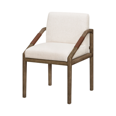 Chair with white cushion and wooden frame on a white background